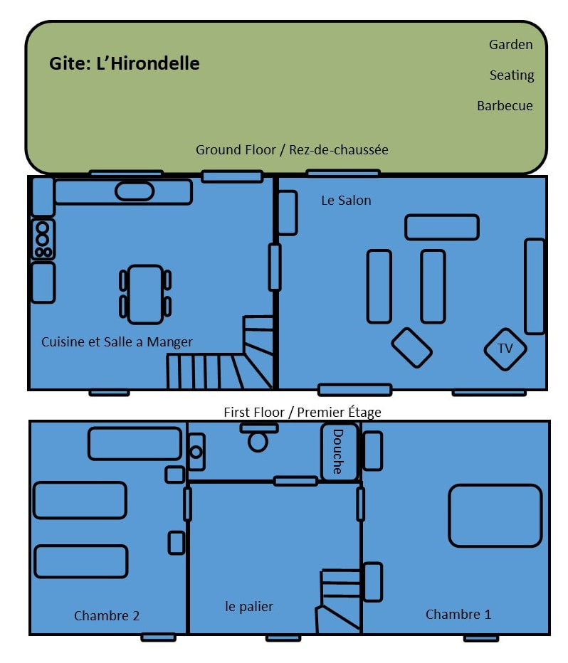 Floor Plan for Gite #1: L'Hirondelle at Gites de La Richardiere.